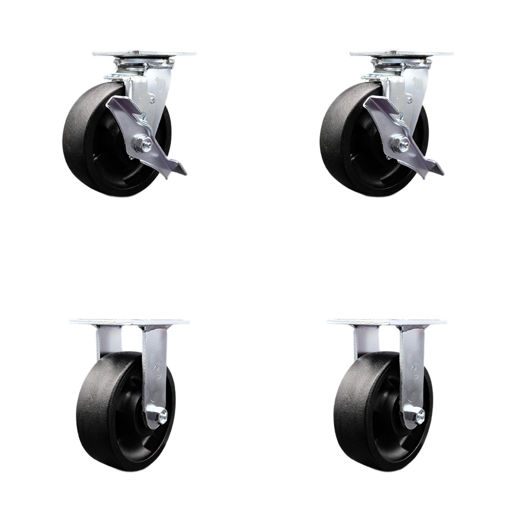 Heavy Duty Swivel Caster with 6 in. High Temperature Glass Filled Nylon Wheels & Ball Bearings - 5000 lbs Total Capacity - Set of 4