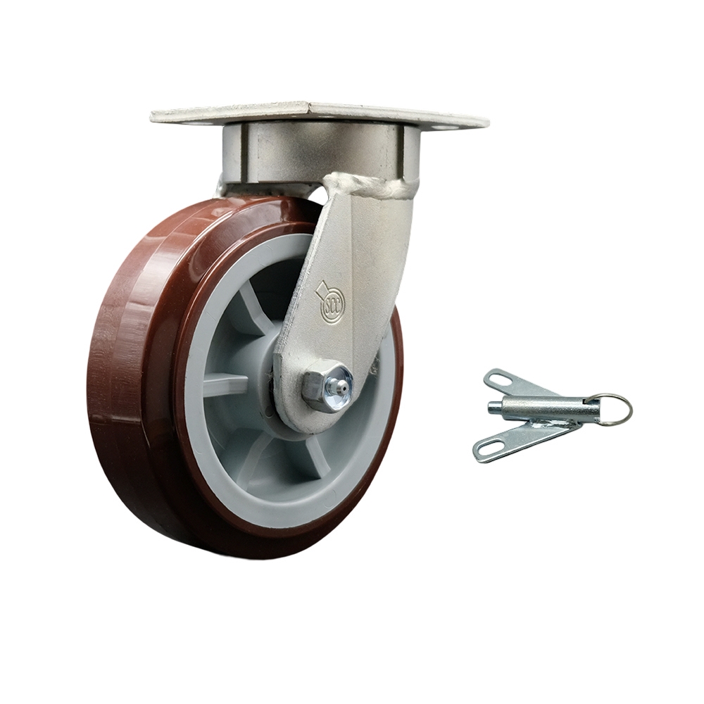 Kingpinless Polyurethane on Polyolefin Swivel Top Plate Caster with 6 x 2 in. Maroon Wheel & Bolt on Swivel Lock - 900 lbs Capacity per Caster