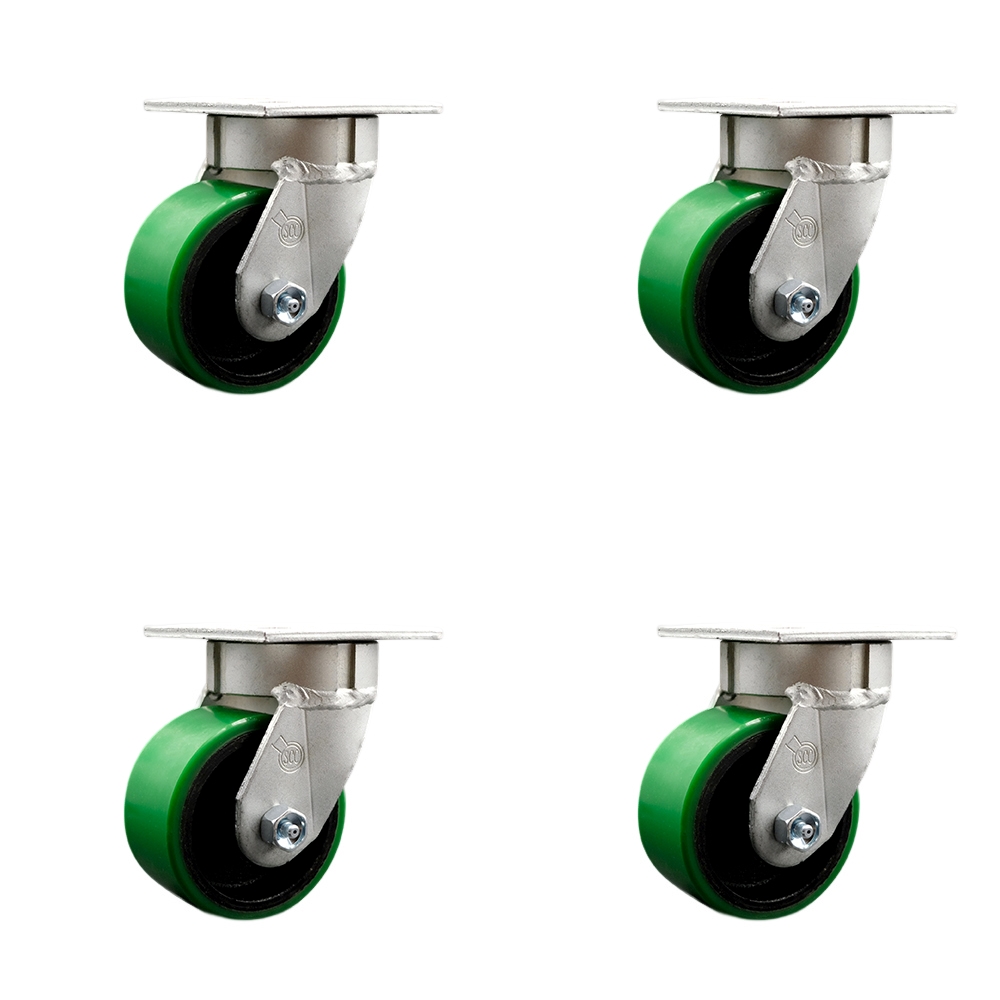 SCC-KP30S420-PUR-GB-4 Kingpinless Polyurethane on Cast Iron Swivel Top Plate Caster with 4 x 2 in. Green Wheels - 2800 lbs Total Capacity - Set of 4