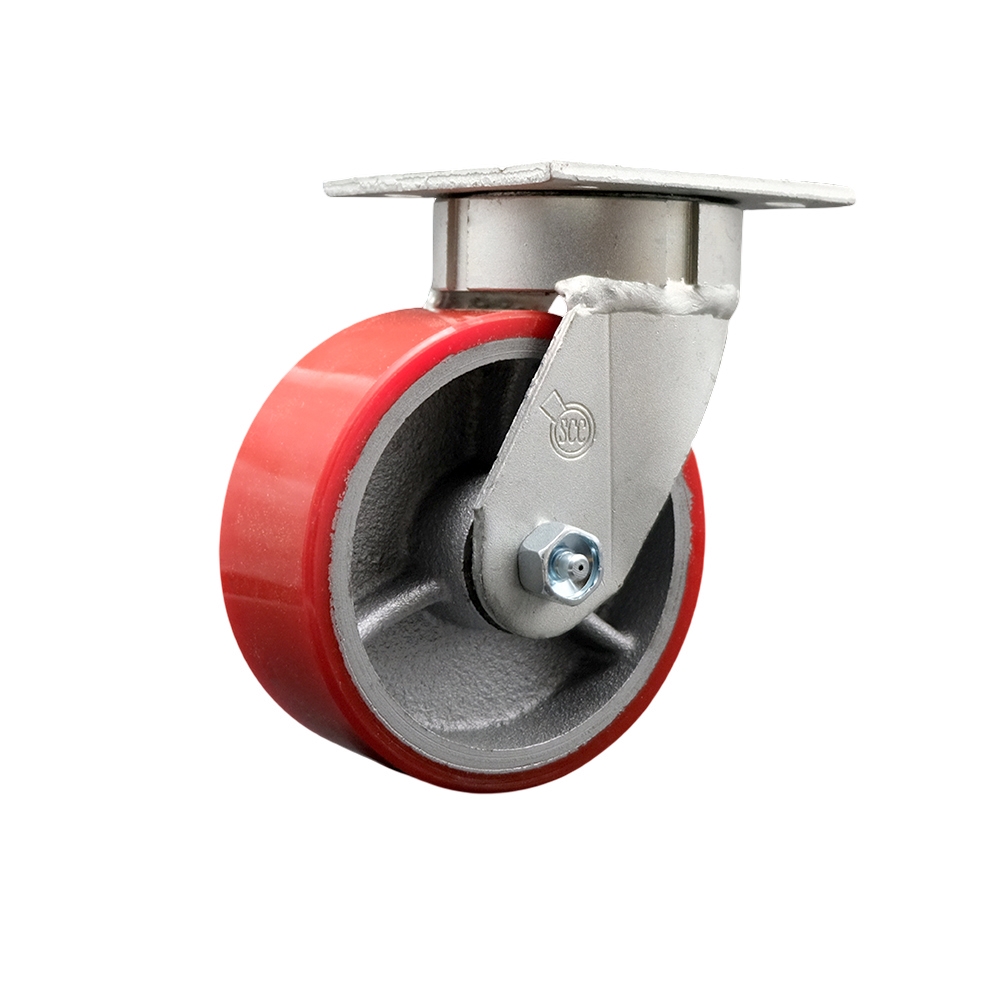SCC-KP30S520-PUR-RS Kingpinless Polyurethane on Cast Iron Swivel Top Plate Caster with 5 x 2 in. Red Wheel - 900 lbs Capacity per Caster