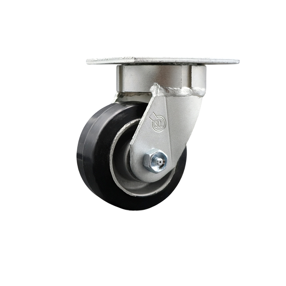 SCC-KP30S420-RAR Kingpinless Rubber on Aluminum Swivel Top Plate Caster with 4 x 2 in. Black Wheel - 400 lbs Capacity per Caster