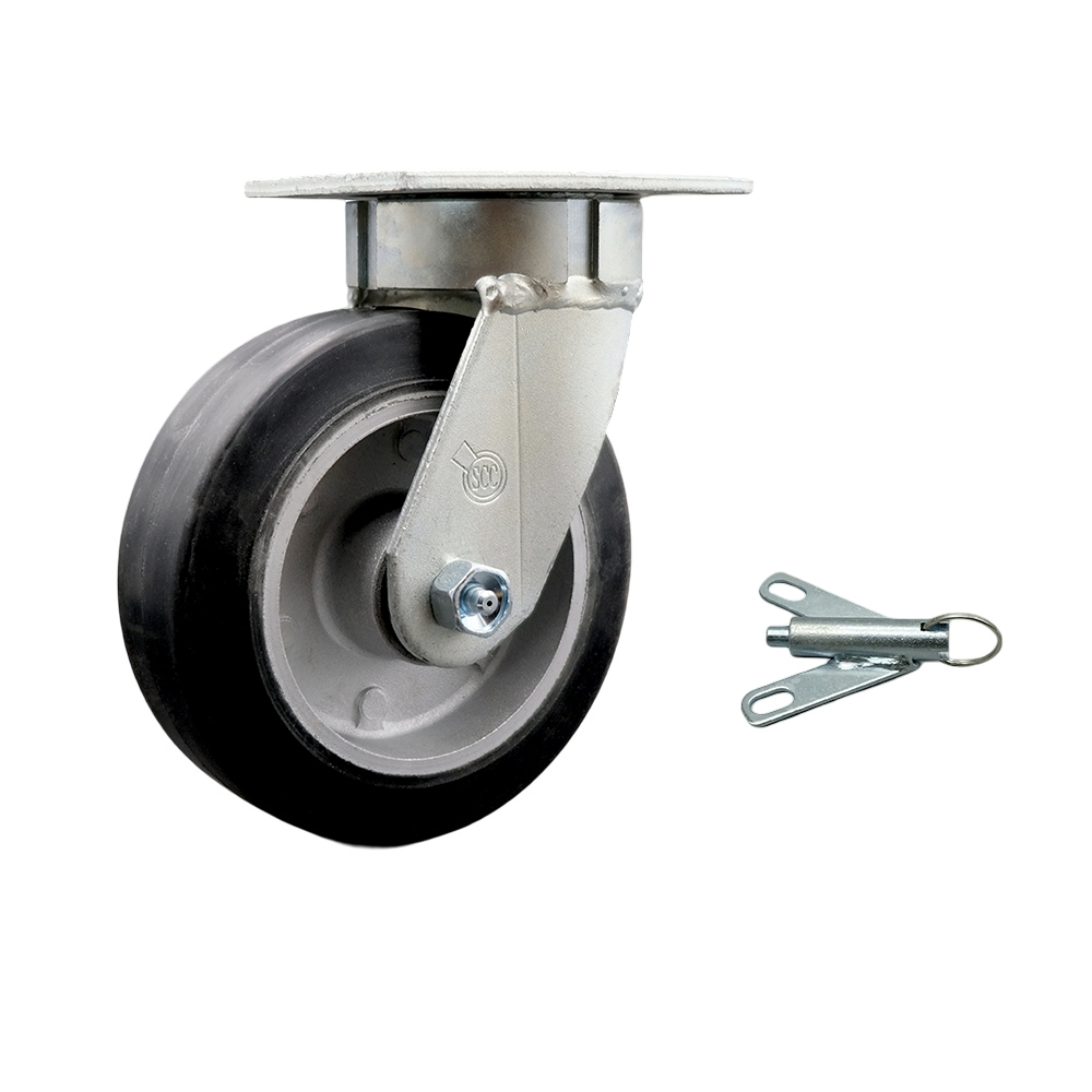 Kingpinless Rubber on Aluminum Swivel Top Plate Caster with 6 x 2 in. Black Wheel & Bolt on Swivel Lock - 550 lbs Capacity per Caster