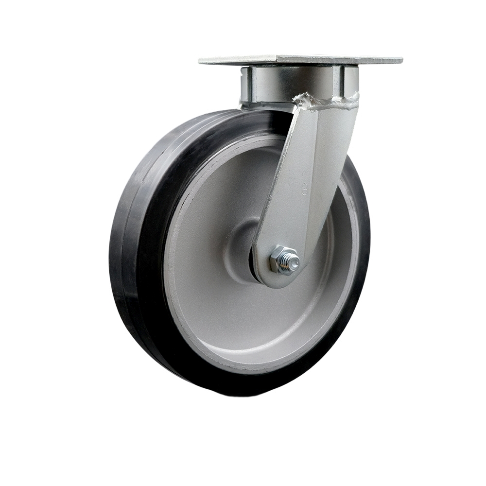 SCC-KP30S820-RAR Kingpinless Rubber on Aluminum Swivel Top Plate Caster with 8 x 2 in. Black Wheel - 600 lbs Capacity per Caster