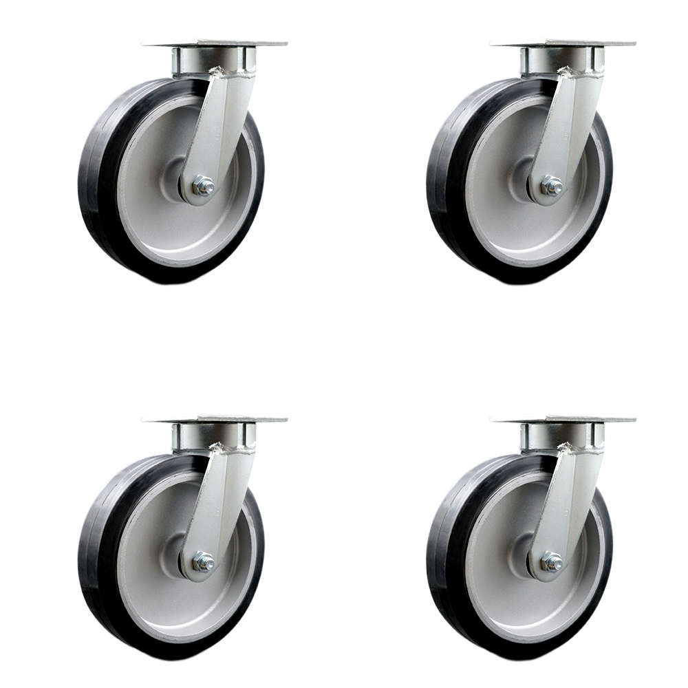 SCC-KP30S820-RAR-4 Kingpinless Rubber on Aluminum Swivel Top Plate Caster with 8 x 2 in. Black Wheels - 2400 lbs Total Capacity - Set of 4