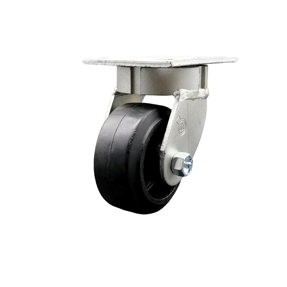 SCC-KP30S420-RSR Kingpinless Rubber on Cast Iron Swivel Top Plate Caster with 4 x 2 in. Black Wheel - 400 lbs Capacity per Caster