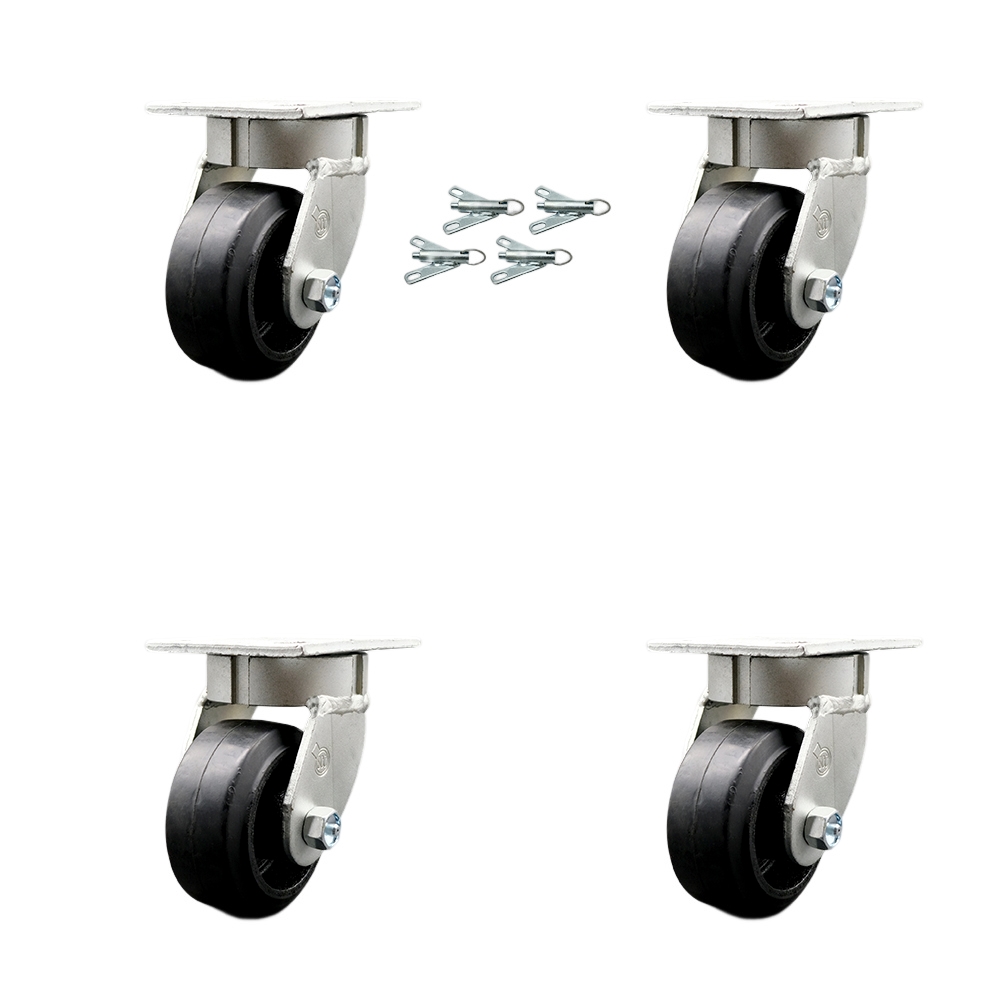 SCC-KP30S420-RSR-BSL-4 Kingpinless Rubber on Cast Iron Swivel Top Plate Caster with 4 x 2 in. Black Wheels - 1600 lbs Total Capacity - Set of 4