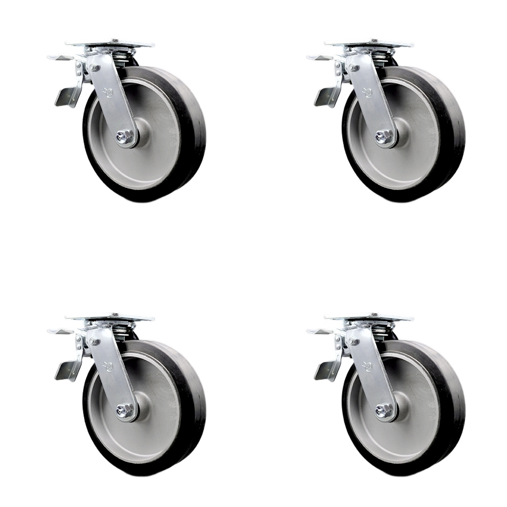 SCC-TTL30S820-RAR-4 Rubber on Aluminum Swivel Top Plate Casters, Heavy Duty with 8 in. Wheels - 2400 lbs Total Capacity - Set of 4