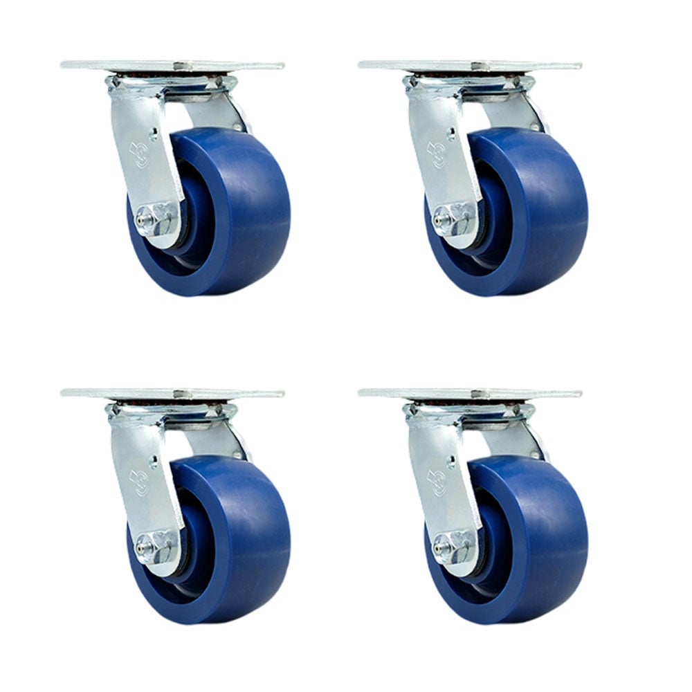 SCC-30CS420-SPUR-BSL-4 Solid Polyurethane Swivel Top Plate Casters, Heavy Duty with 4 in. Wheels - 2800 lbs Total Capacity - Set of 4