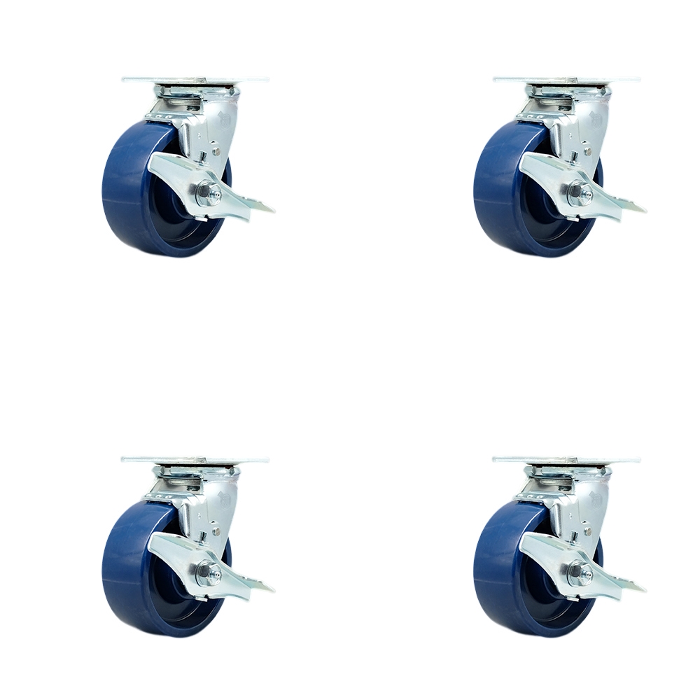 Stainless Steel Solid Polyurethane Swivel Top Plate Casters, Heavy Duty with 5 in. Wheels - 4000 lbs Total Capacity - Set of 4