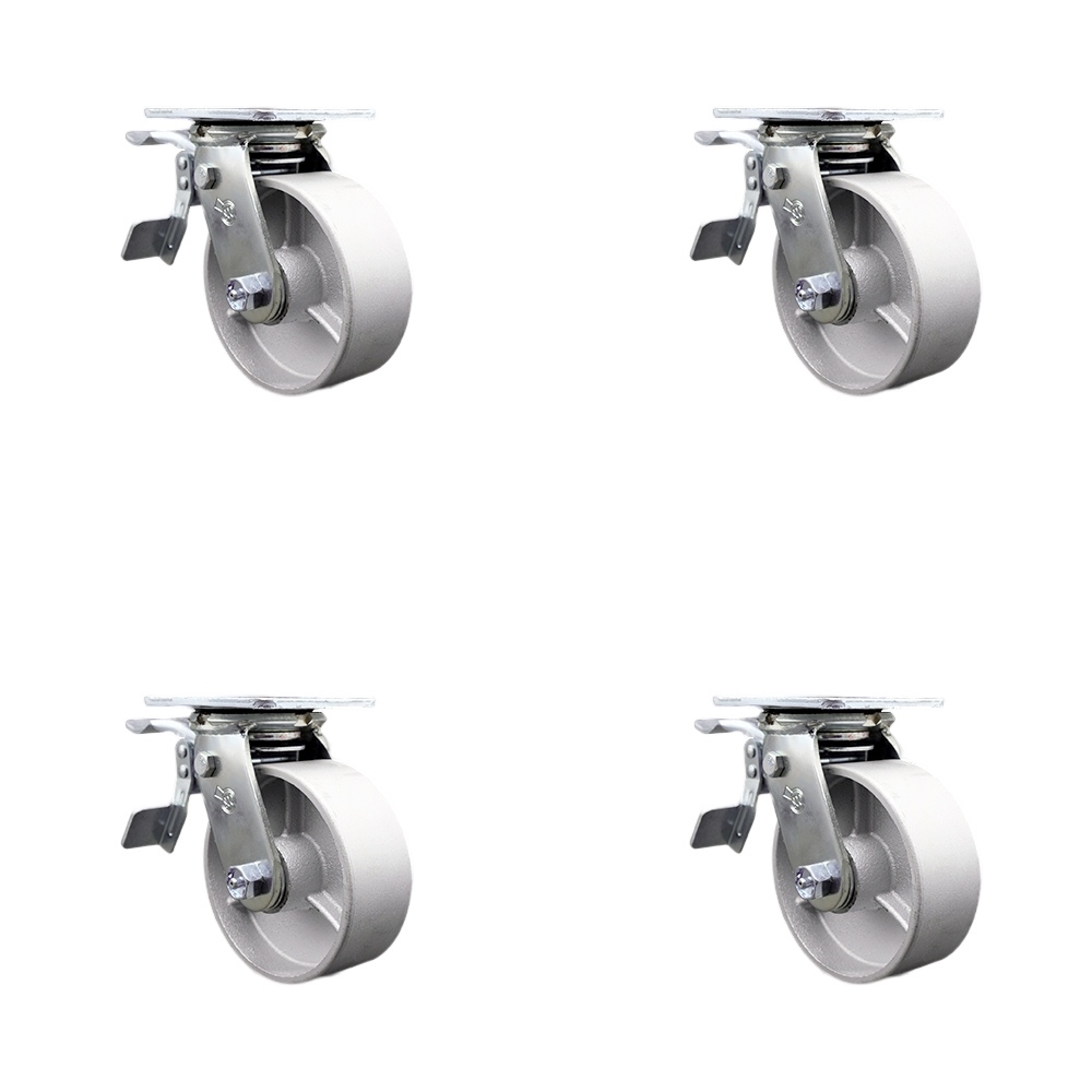SCC-TTL30S520-SSR-4 Semi Steel Cast Iron Swivel Top Plate Casters, Heavy Duty with 5 in. Wheels - 4000 lbs Total Capacity - Set of 4