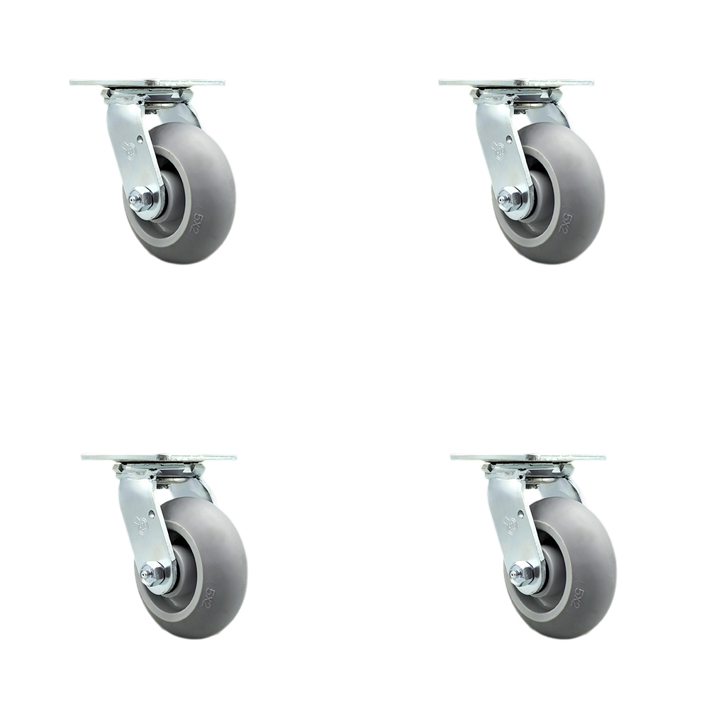 Thermoplastic Rubber Donut Tread Swivel Top Plate Casters, Heavy Duty with 5 in. Wheels - 1400 lbs Total Capacity - Set of 4