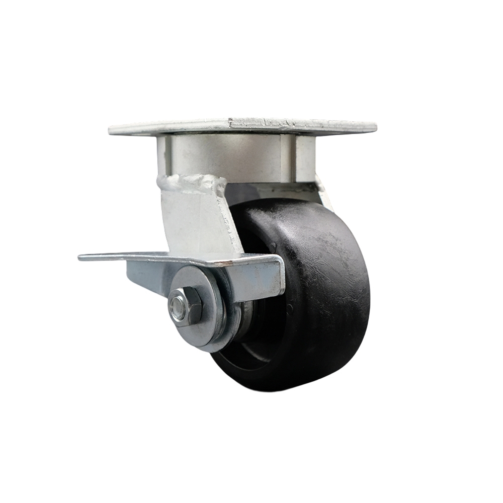 Kingpinless Glass Filled Nylon Swivel Top Plate Caster with 4 x 2 in. Black Wheel & Side Lock Brake - 1200 lbs Capacity per Caster