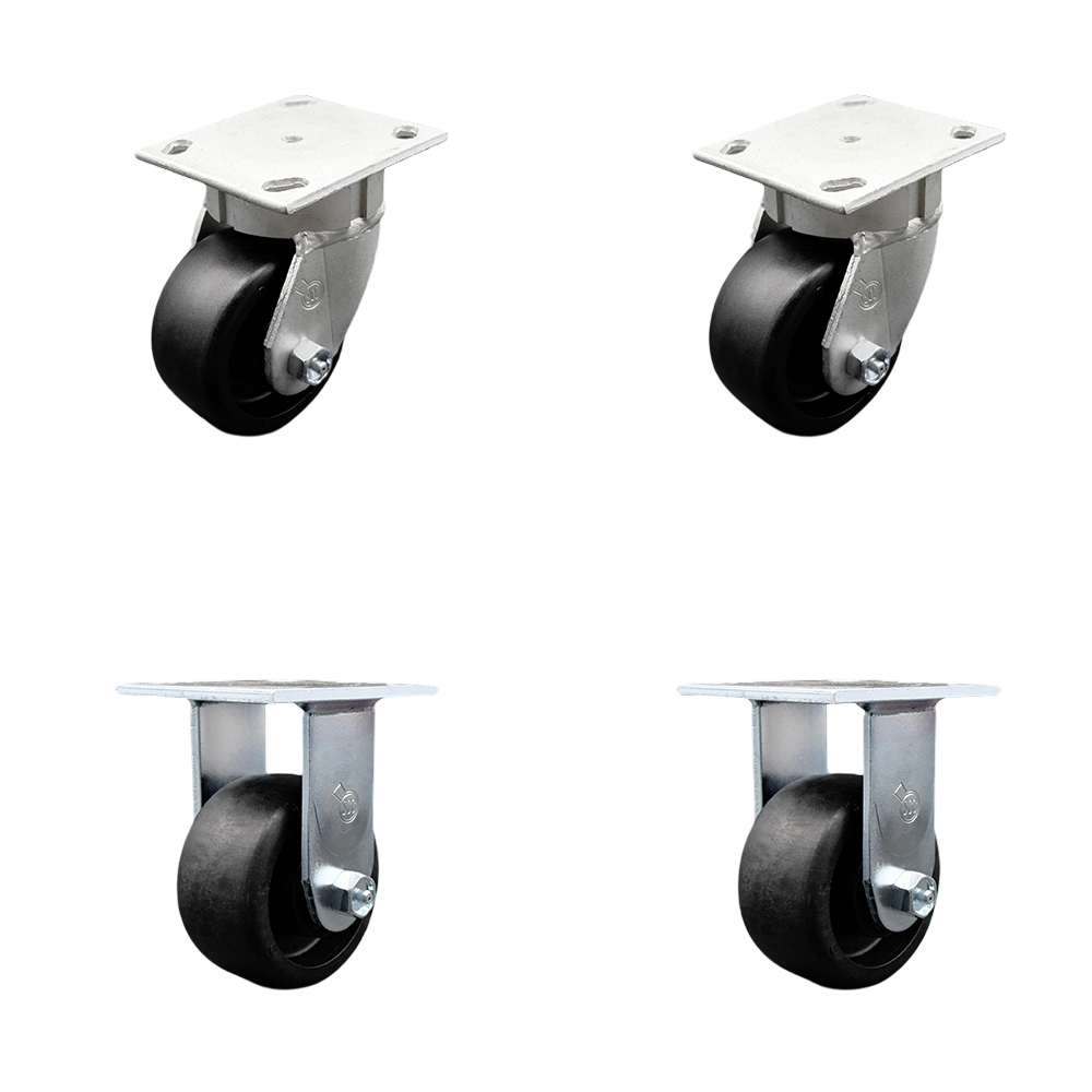 SCC-KP30S420-GFNR-BSL-2-R-2 Kingpinless Glass Filled Nylon Swivel Top Plate Caster with 4 x 2 in. Black Wheels - 4800 lbs Total Capacity - Set of 4
