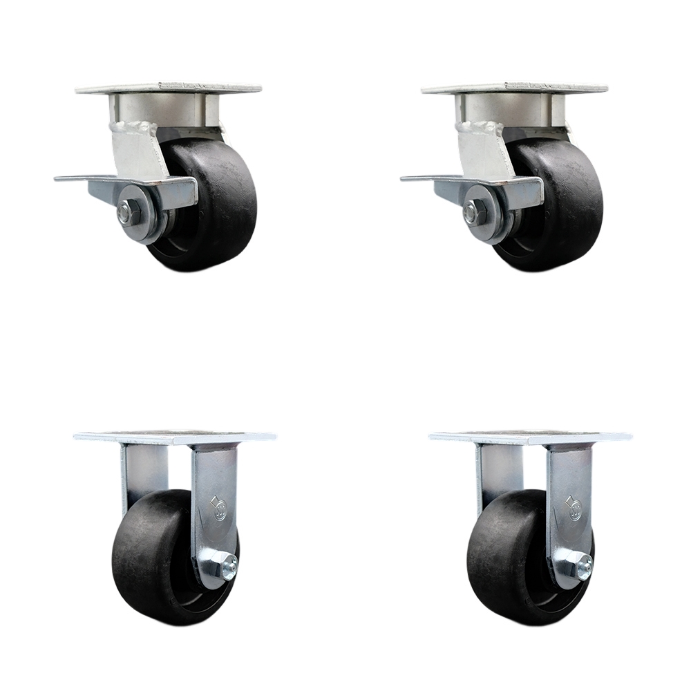 SCC-KP30S420-GFNR-SLB-2-R-2 Kingpinless Glass Filled Nylon Swivel Top Plate Caster with 4 x 2 in. Black Wheels - 4800 lbs Total Capacity - Set of 4