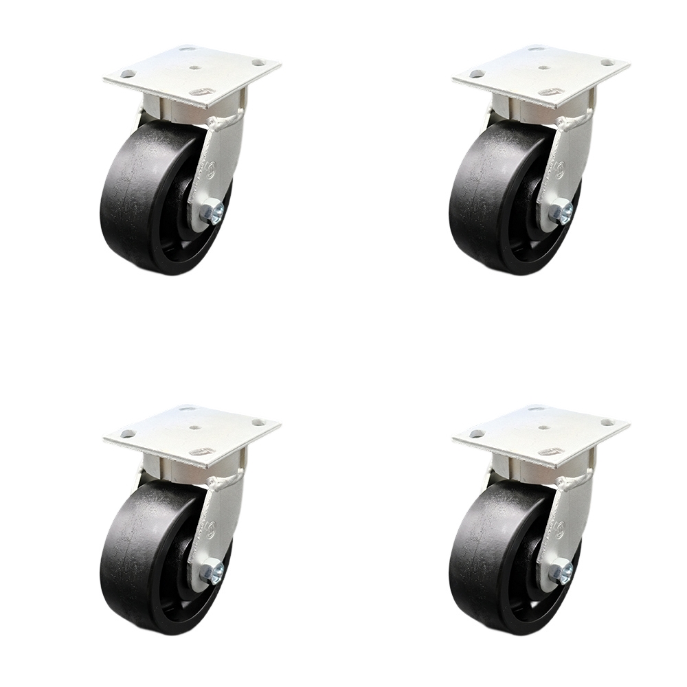 SCC-KP30S520-GFNR-4 Kingpinless Glass Filled Nylon Swivel Top Plate Caster with 5 x 2 in. Black Wheels - 5000 lbs Total Capacity - Set of 4