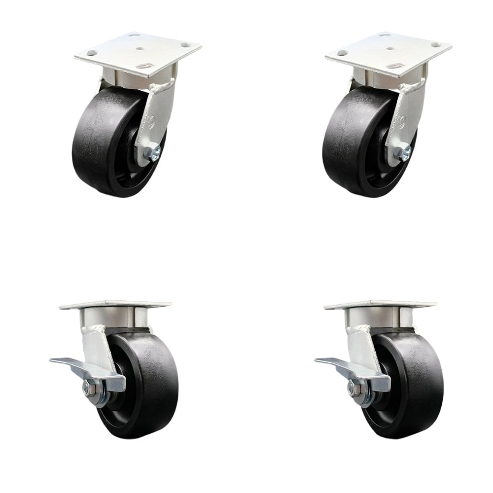 SCC-KP30S520-GFNR-2-SLB-2 Kingpinless Glass Filled Nylon Swivel Top Plate Caster with 5 x 2 in. Black Wheels - 5000 lbs Total Capacity - Set of 4