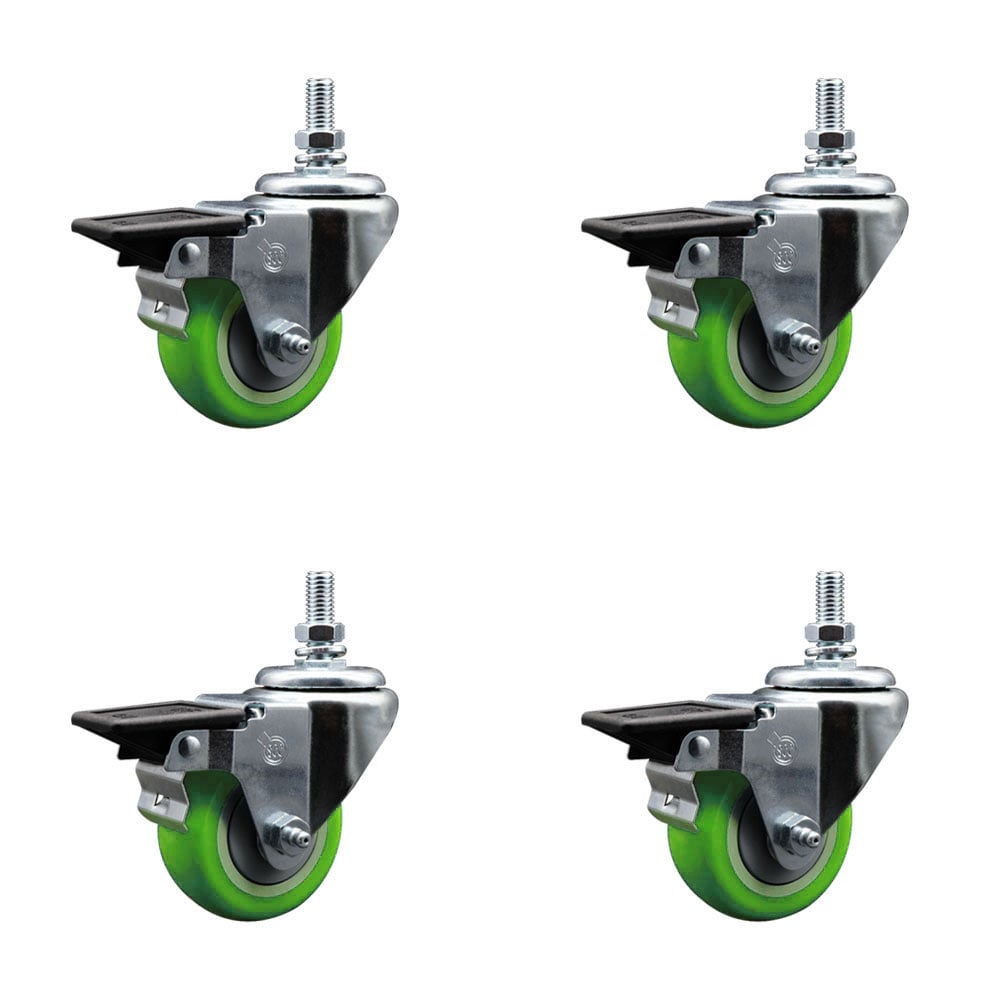 SCC-TS20S314-PPUB-GRN-PLB-121315-4 Polyurethane Swivel Threaded Stem Caster with 3 x 1.25 in. Green Wheels & 0.5 in. Stems - Set of 4