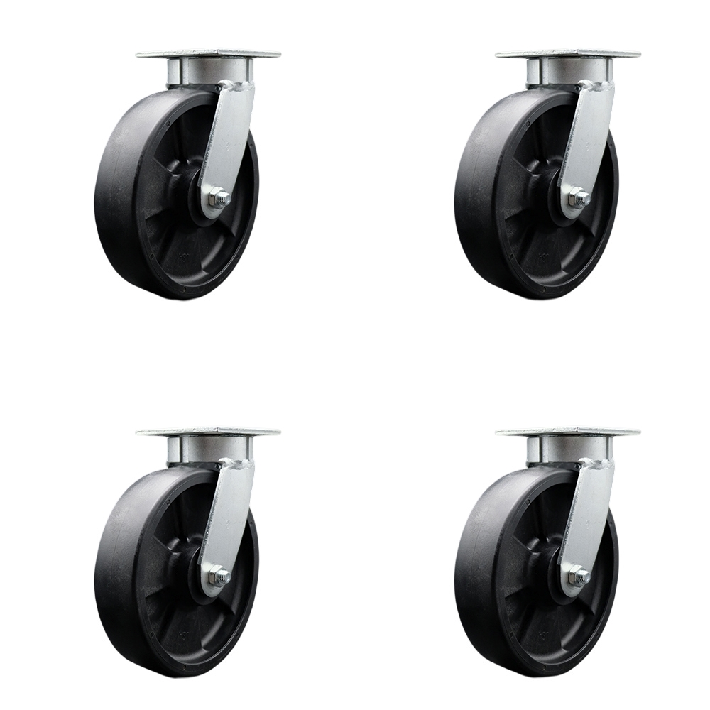 SCC-KP30S820-GFNR-4 Kingpinless Glass Filled Nylon Swivel Top Plate Caster with 8 x 2 in. Black Wheels - 5000 lbs Total Capacity - Set of 4
