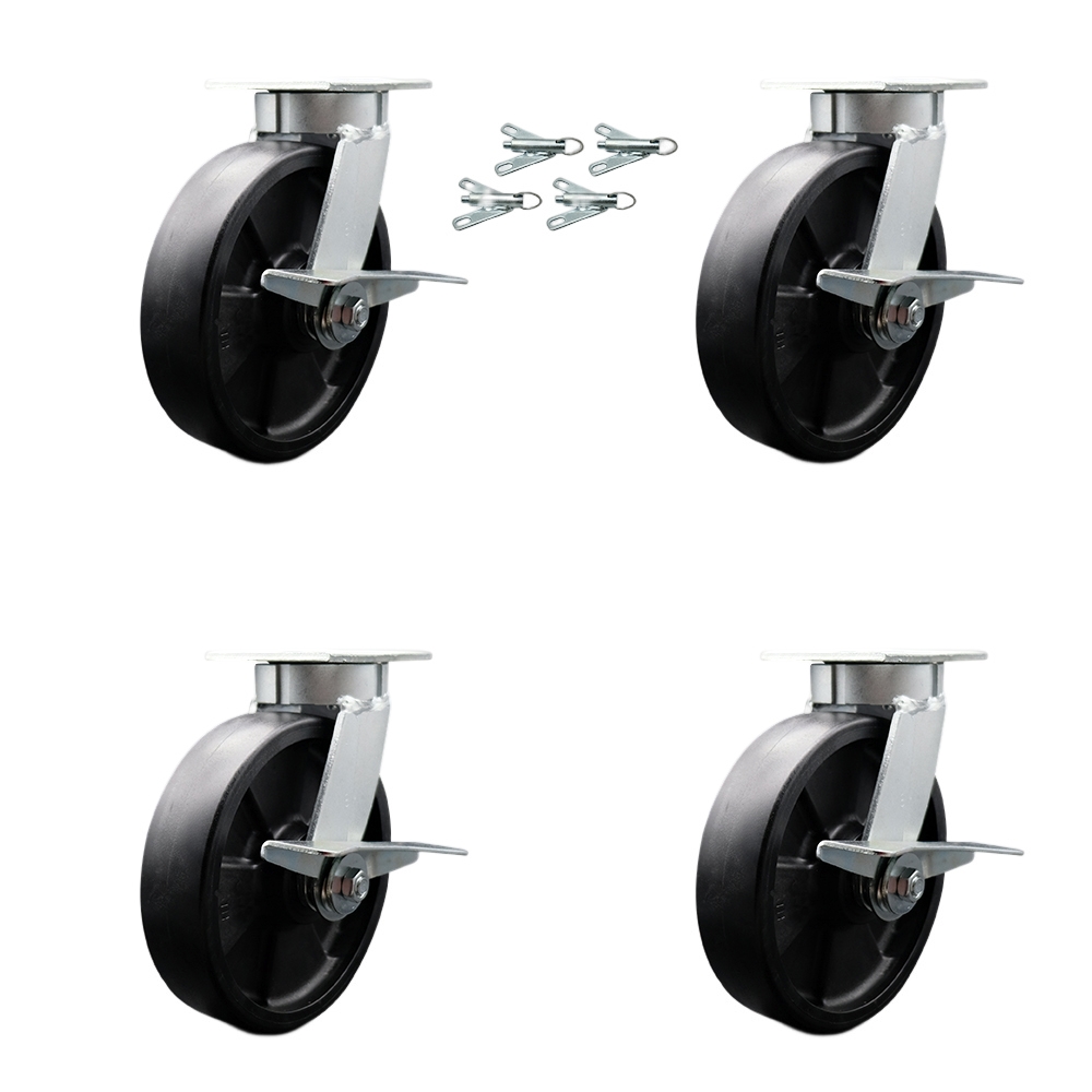 SCC-KP30S820-GFNR-SLB-BSL-4 Kingpinless Glass Filled Nylon Swivel Top Plate Caster with 8 x 2 in. Black Wheels - 5000 lbs Total Capacity - Set of 4
