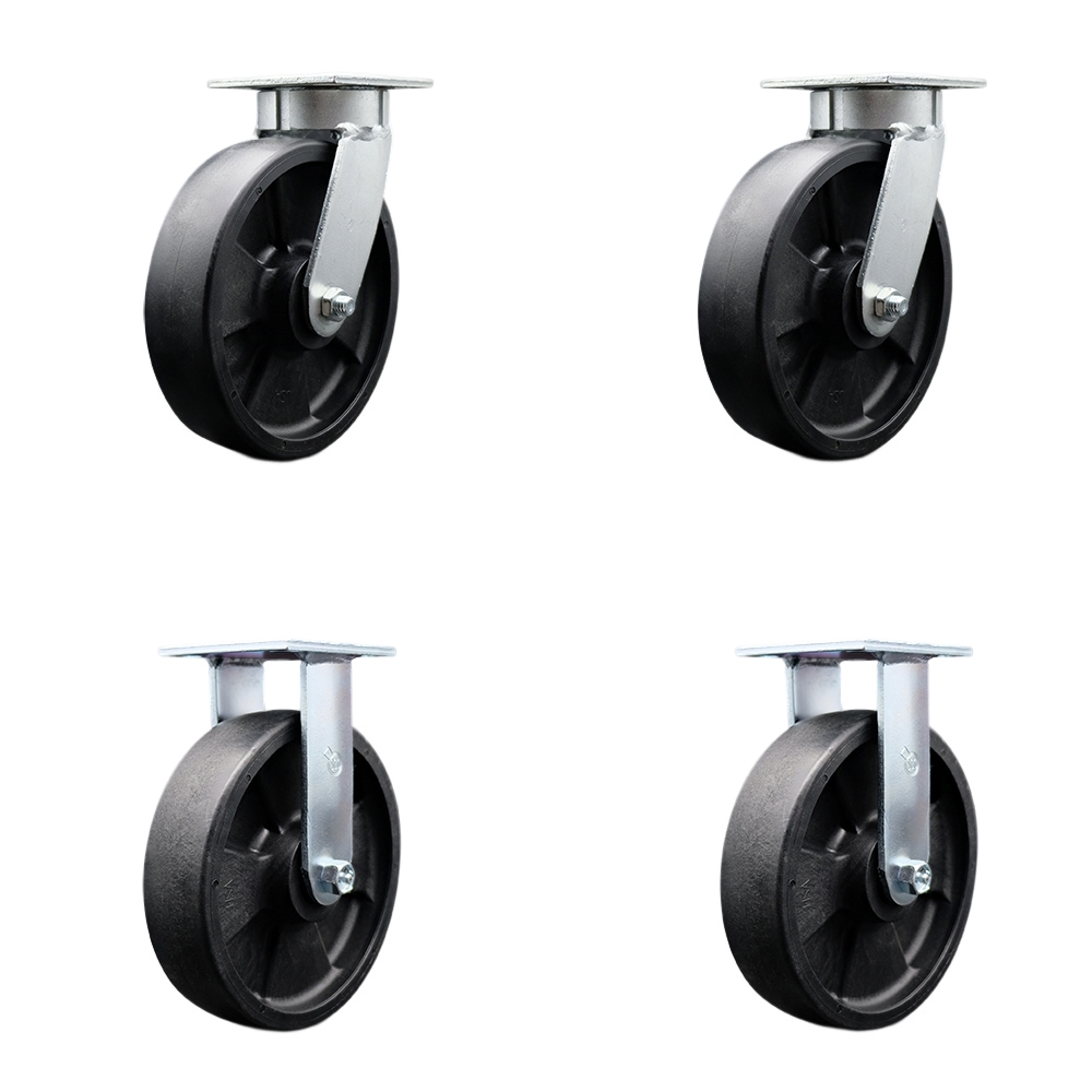 SCC-KP30S820-GFNR-2-R-2 Kingpinless Glass Filled Nylon Swivel Top Plate Caster with 8 x 2 in. Black Wheels - 5000 lbs Total Capacity - Set of 4