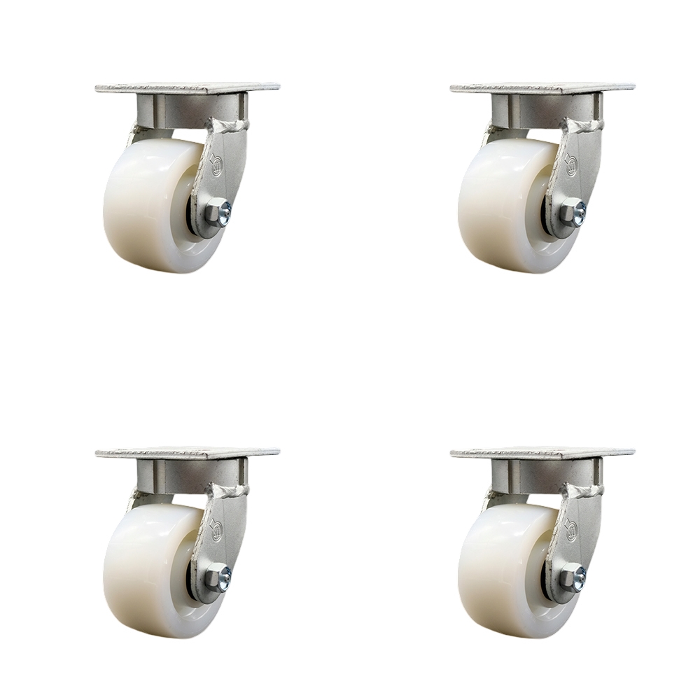 SCC-KP30S420-NYR-4 Kingpinless Nylon Swivel Top Plate Caster with 4 x 2 in. White Wheels - 3200 lbs Total Capacity - Set of 4