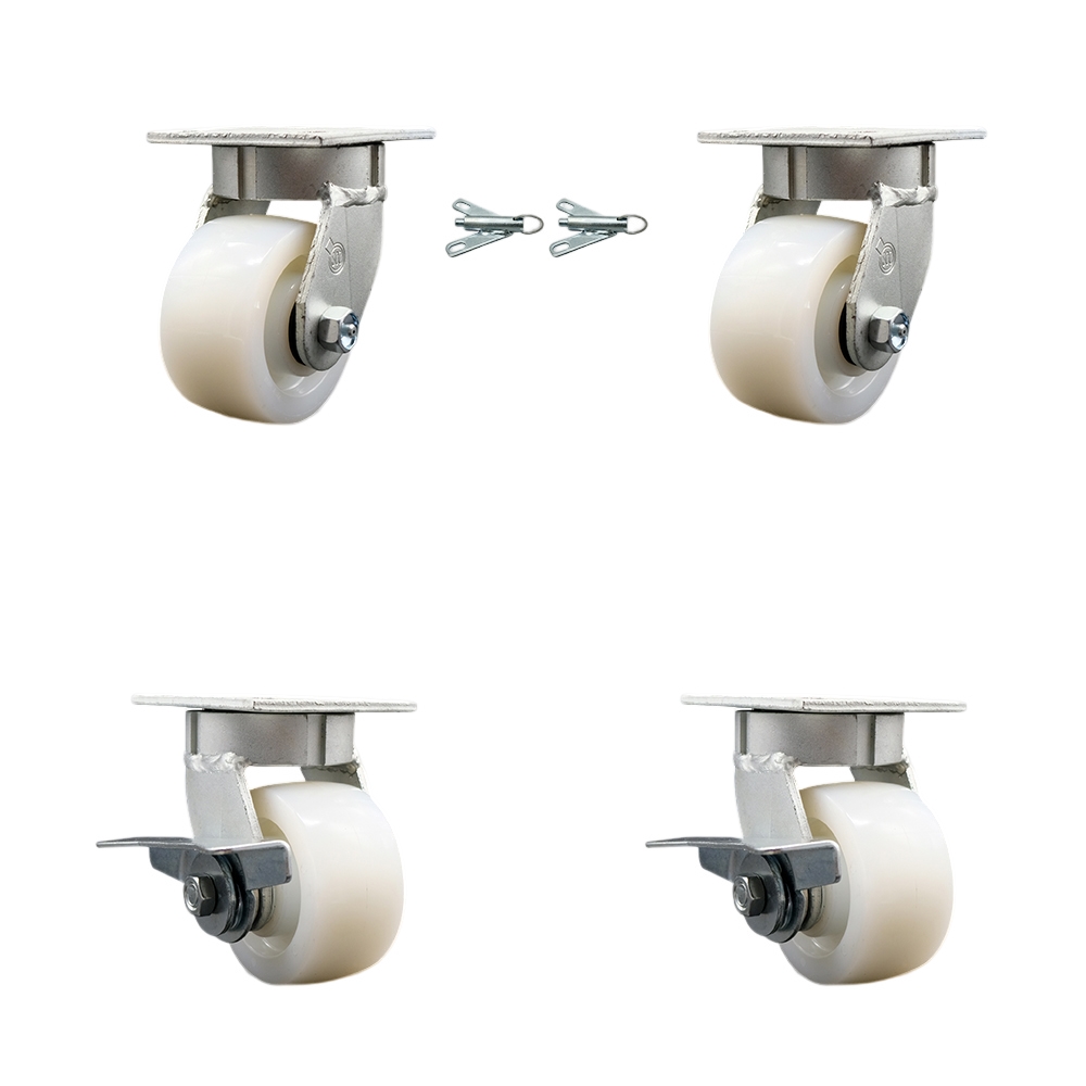 SCC-KP30S420-NYR-BSL-2-SLB-2 Kingpinless Nylon Swivel Top Plate Caster with 4 x 2 in. White Wheels - 3200 lbs Total Capacity - Set of 4