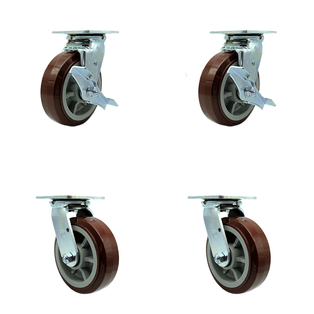 SCC-SS30S620-PPUB-TLB-BSL-2-BSL-2 Stainless Steel Heavy Duty Swivel Caster with 6 in. Poly Wheel & Ball Bearing - Set of 4