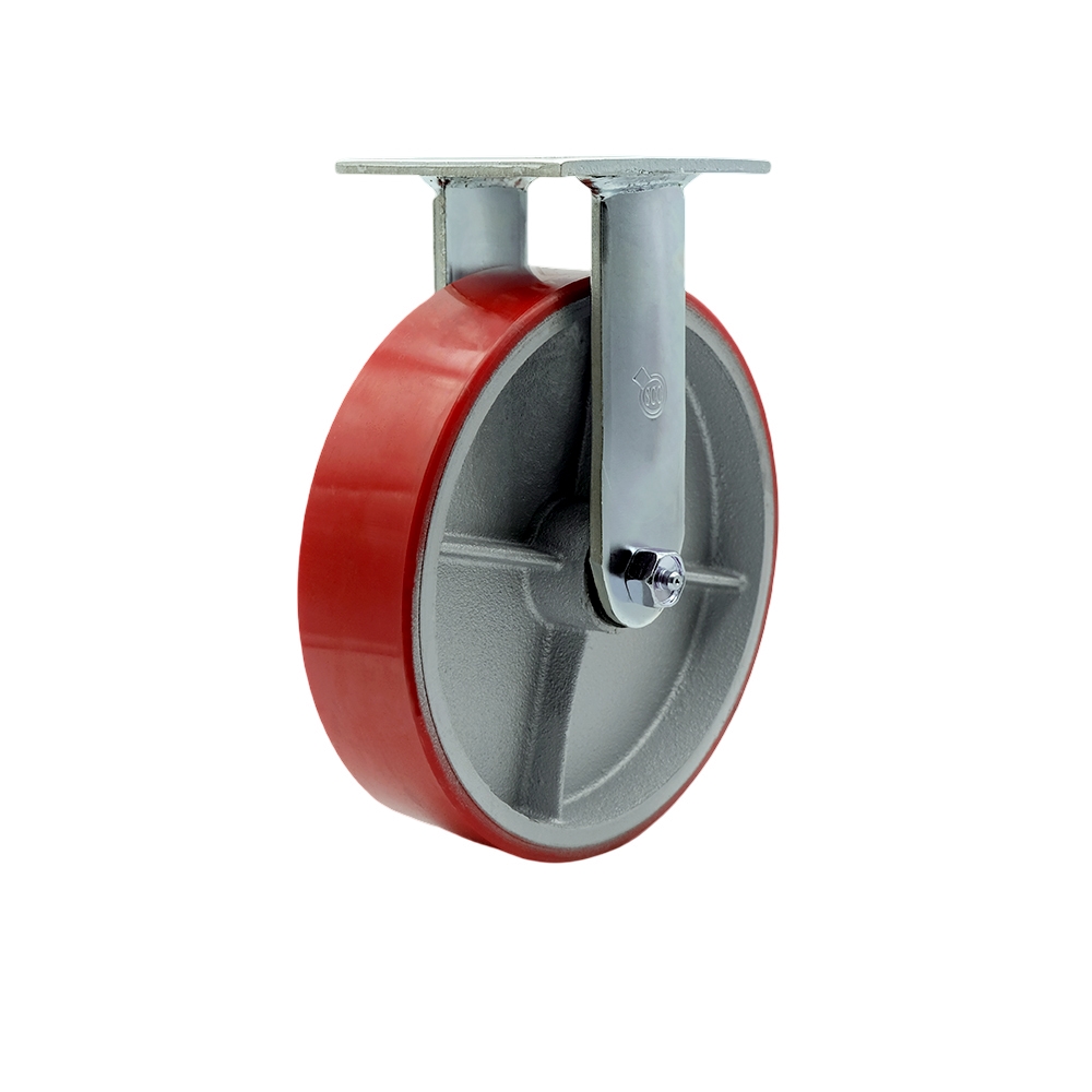 SCC-30R820-PUB-RS Heavy Duty Rigid Top Plate Caster with 8 in. Red Polyurethane on Cast Iron Wheel & Ball Bearings - 1250 lbs Capacity per Caster