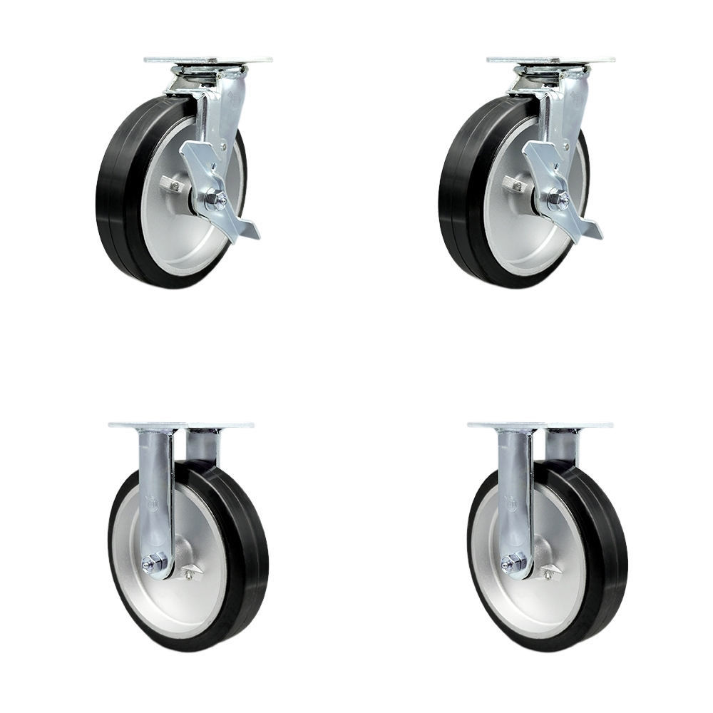 SCC-30CS820-RAB-TLB-2-R820-2 Heavy Duty Swivel Caster with 8 in. Rubber on Aluminum Wheels & Ball Bearings - 2400 lbs Total Capacity - Set of 4