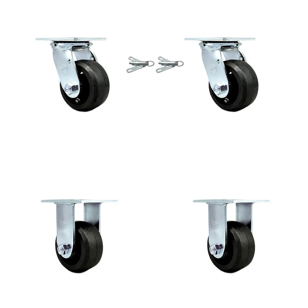 SCC-30CS420-RSB-BSL-2-R-2 Heavy Duty Swivel Caster with 4 in. Rubber on Metal Wheels & Ball Bearings - 1600 lbs Total Capacity - Set of 4