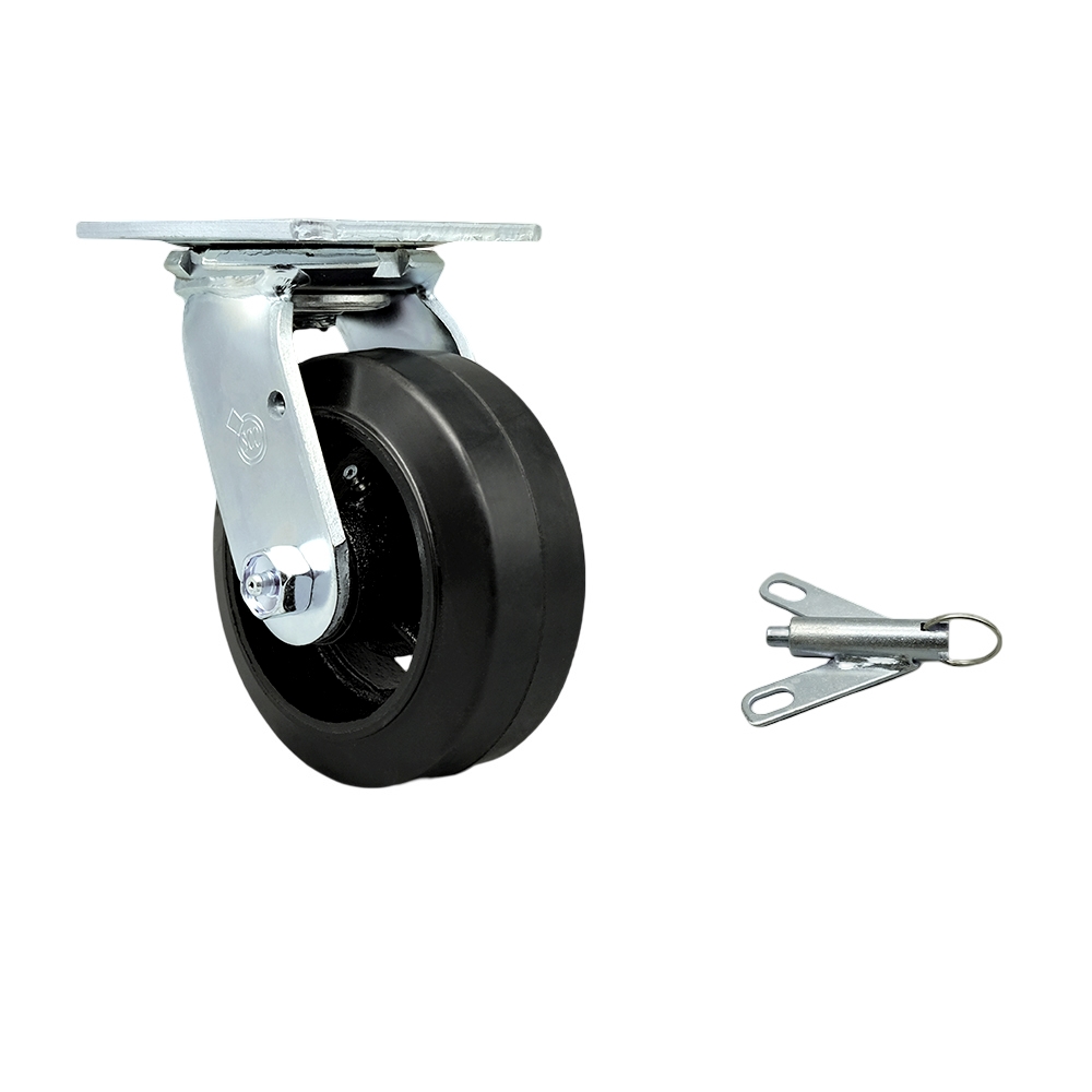 Heavy Duty Swivel Top Plate Caster with Bolt on Swivel Lock & 5 in. Rubber on Metal Wheel with Ball Bearings - 400 lbs Capacity per Caster