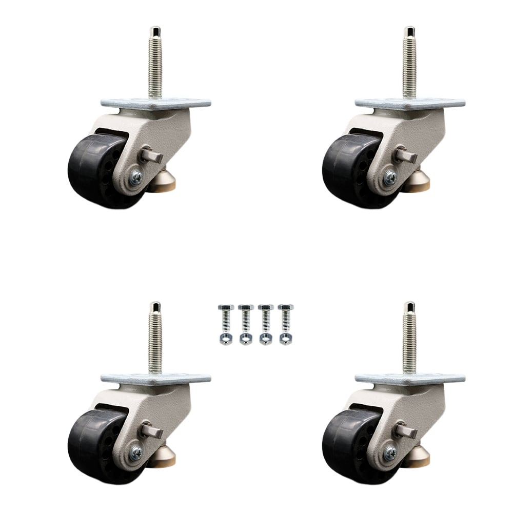 Nylon Swivel Top Plate Light Duty Floor Leveling Caster with 2.8 in. Dia. Black Wheels - 4400 lbs Total Capacity - Set of 4