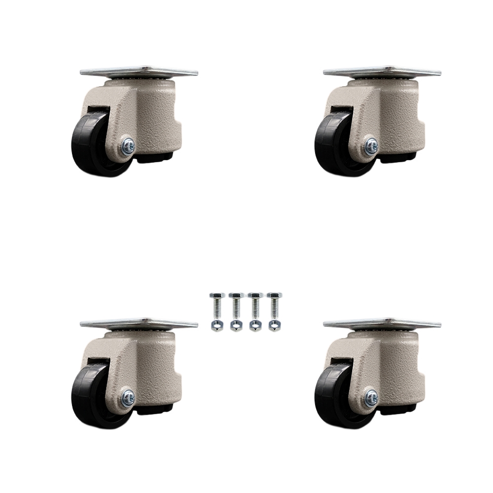 SCC-TPLV20S50-NYR-330-4 Nylon Swivel Top Plate Light Duty Floor Leveling Caster with 1.97 in. Dia. Black Wheels - 1320 lbs Total Capacity - Set of 4