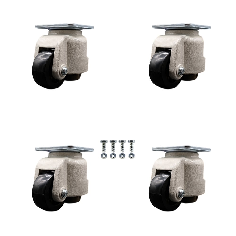SCC-TPLV30S75-NYR-1100-4 Nylon Swivel Top Plate Light Duty Floor Leveling Caster with 2.83 in. Dia. Black Wheels - 4400 lbs Total Capacity - Set of 4