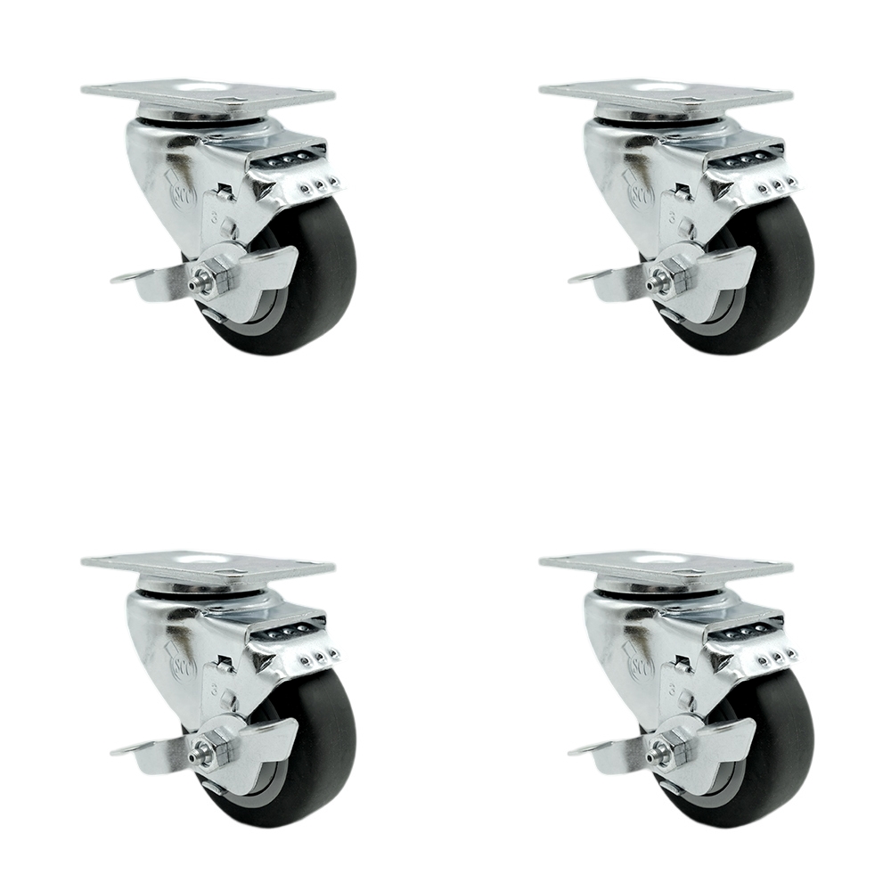 Stainless Steel Thermoplastic Rubber Swivel Top Plate Caster with 3.5 x 1.25 in. Gray Wheels - 920 lbs Total Capacity - Set of 4