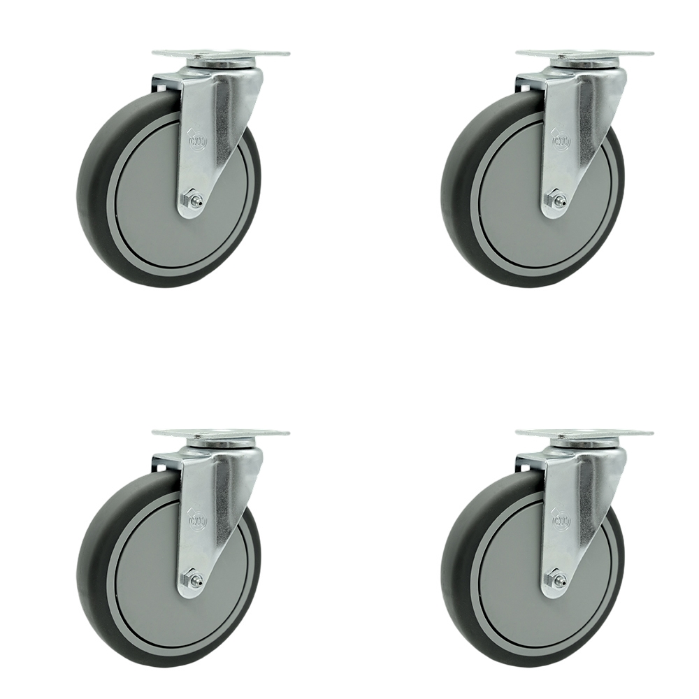 SCC-SSSS20S614-TPRB-4 Stainless Steel Thermoplastic Rubber Swivel Top Plate Caster with 6 x 1.25 in. Gray Wheels - 1200 lbs Total Capacity - Set of 4