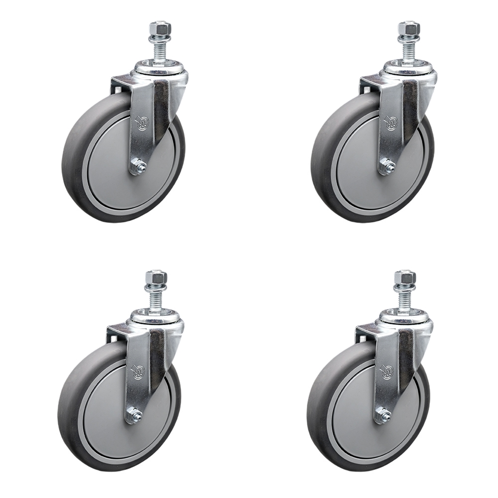Thermoplastic Rubber Swivel Threaded Stem Caster with 6 x 1.25 in. Gray Wheels & 0.50 in. Stems - 1200 lbs Total Capacity - Set of 4