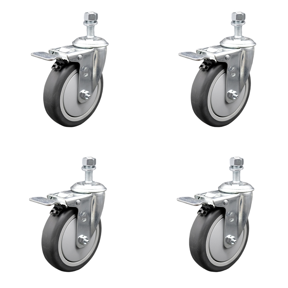 Stainless Steel Thermoplastic Rubber Swivel Threaded Stem Caster with 5 x 1.25 in. Gray Wheels & 0.50 in. Stems - 1200 lbs Total Capacity - Set of 4