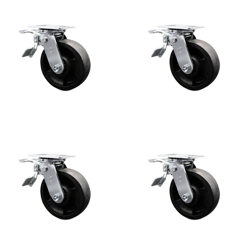 SCC-TTL30S620-GFNR-4 Glass Filled Nylon Swivel Top Plate Casters, Heavy Duty with 6 in. Wheels - 5000 lbs Total Capacity - Set of 4