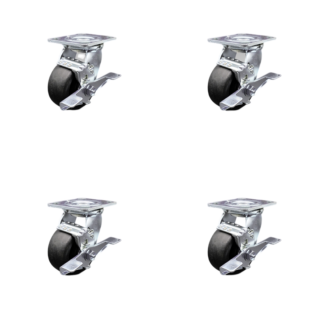 SCC-SS30S420-GFNR-TLB-BSL-4 Stainless Steel Glass Filled Nylon Swivel Top Plate Casters, Heavy Duty with 4 in. Wheels - Set of 4