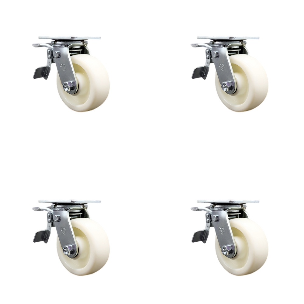 SCC-TTL30S520-NYR-4 Nylon Swivel Top Plate Casters, Heavy Duty with 5 in. Wheels - 3600 lbs Total Capacity - Set of 4
