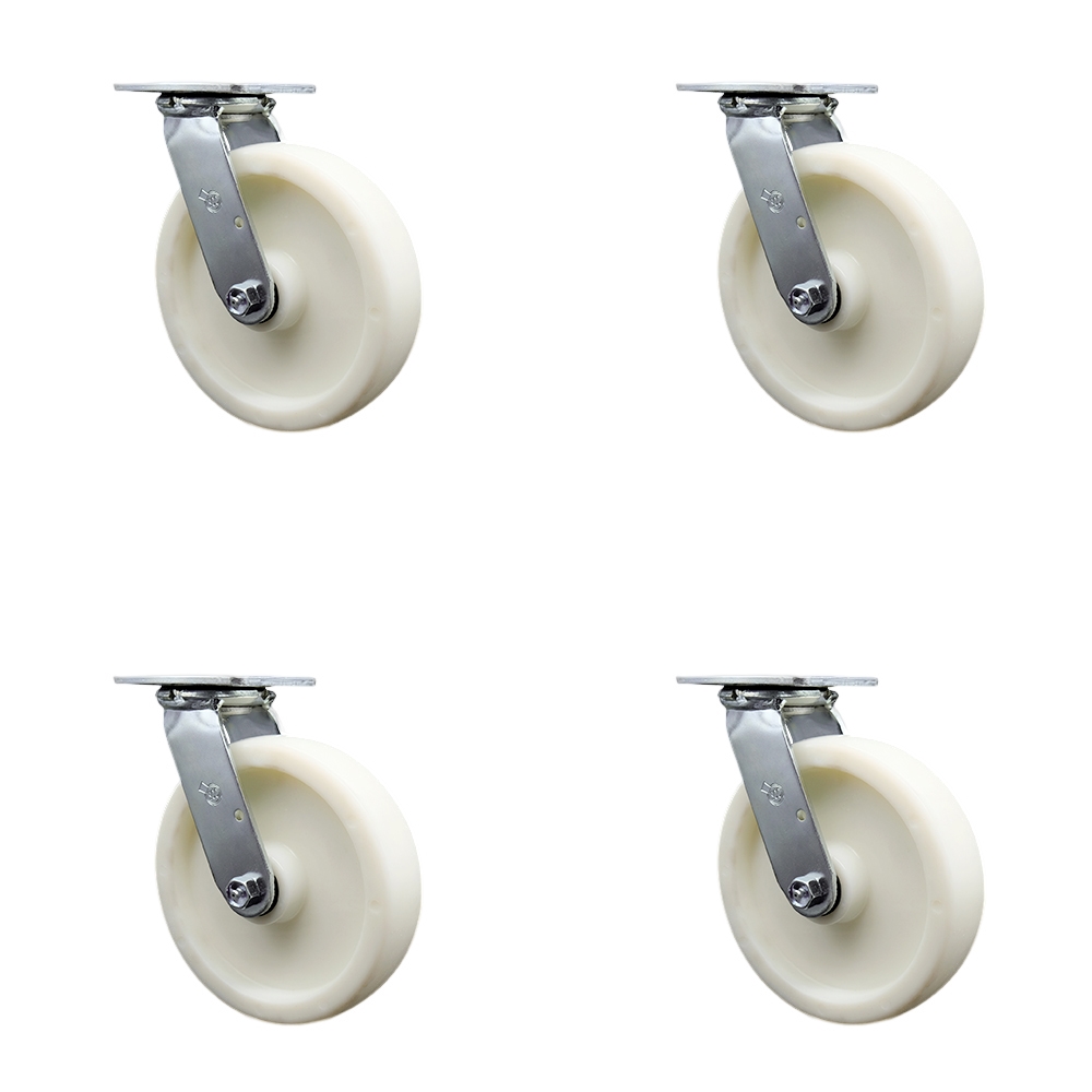 SCC-30CS820-NYR-4 Nylon Swivel Top Plate Casters, Heavy Duty with 8 in. Wheels - 5000 lbs Total Capacity - Set of 4