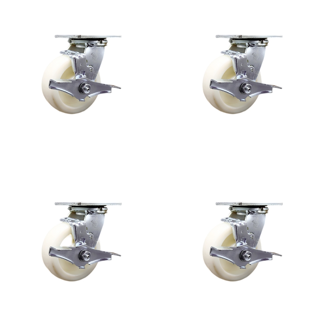 SCC-SS30S520-NYR-TLB-BSL-4 Stainless Steel Nylon Swivel Top Plate Casters, Heavy Duty with 5 in. Wheels - Set of 4
