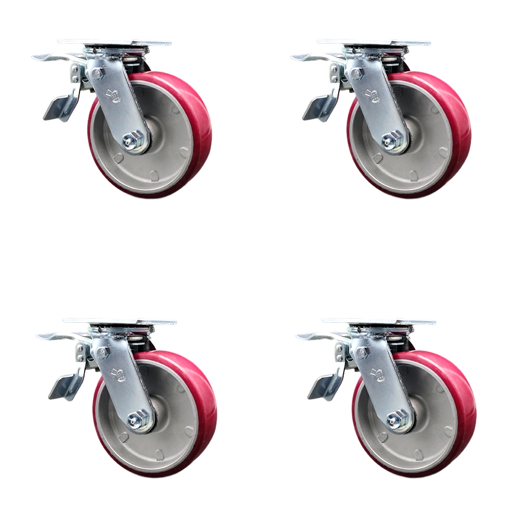 SCC-TTL30S620-PAR-4 Polyurethane on Aluminum Swivel Top Plate Casters, Heavy Duty with 6 in. Wheels - 4800 lbs Total Capacity - Set of 4