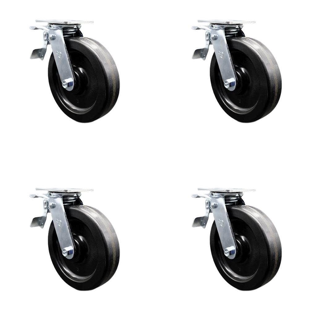 SCC-TTL30S820-PHR-4 Phenolic Swivel Top Plate Casters, Heavy Duty with 8 in. Wheels - 5000 lbs Total Capacity - Set of 4