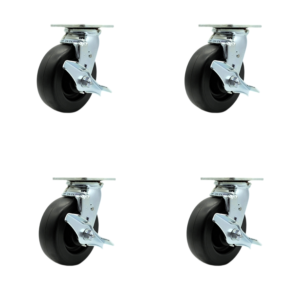 SCC-SS30S620-POR-TLB-BSL-4 Stainless Steel Polyolefin Swivel Top Plate Casters, Heavy Duty with 6 in. Wheels - Set of 4