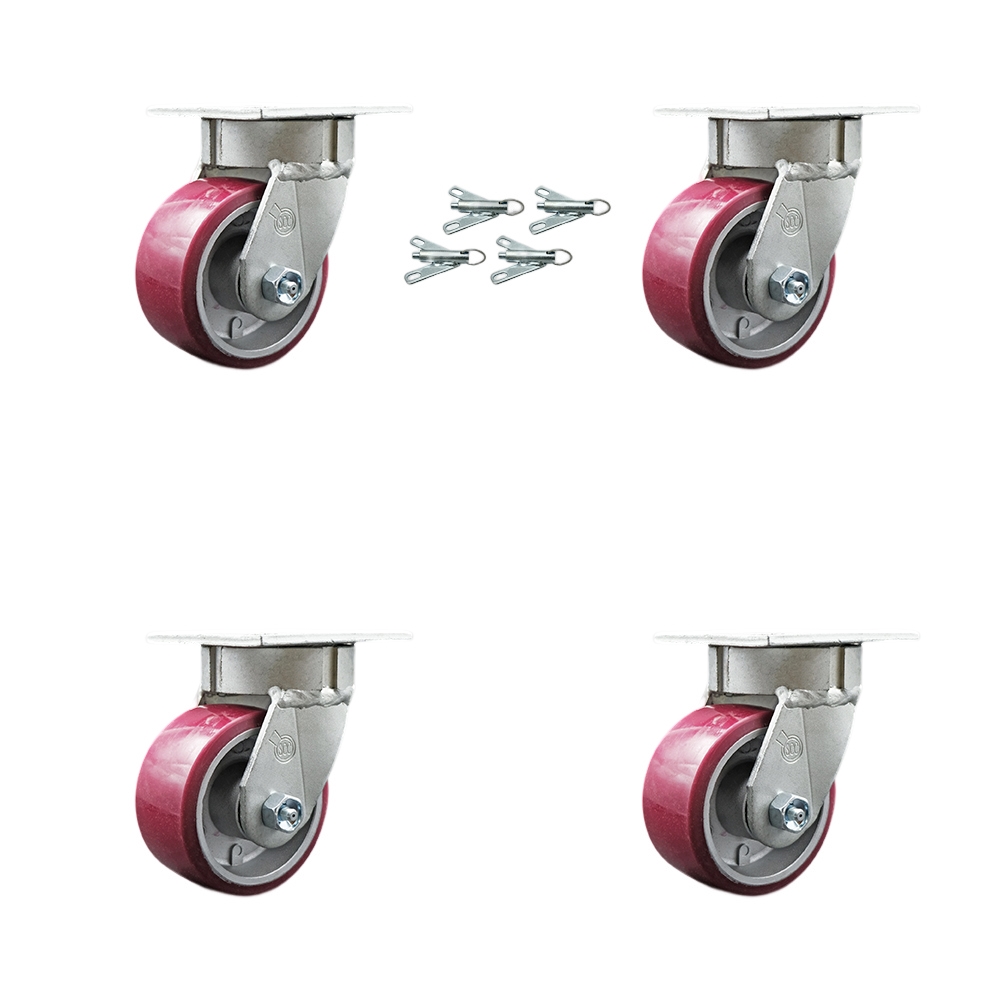 SCC-KP30S420-PAR-BSL-4 Kingpinless Polyurethane on Aluminum Swivel Top Plate Caster with 4 x 2 in. Maroon Wheels - 2800 lbs Total Capacity - Set of 4