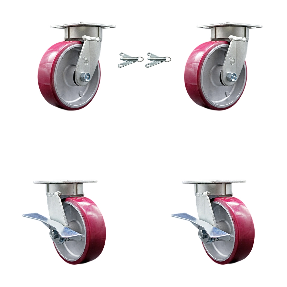 SCC-KP30S620-PAR-BSL-2-SLB-2 Kingpinless Polyurethane on Aluminum Swivel Top Plate Caster with 6 x 2 in. Maroon Wheels - 4800 lbs Capacity - Set of 4