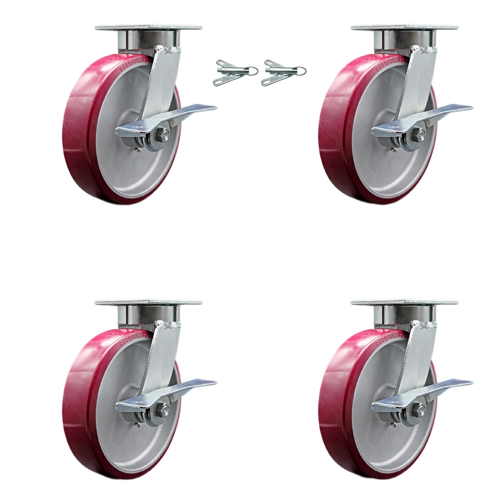 SCC-KP30S820-PAR-SLB-BSL-2-SLB-2 Kingpinless Poly on Aluminum Swivel Top Plate Caster with 8 x 2 in. Maroon Wheels - 5000 lbs Capacity - Set of 4