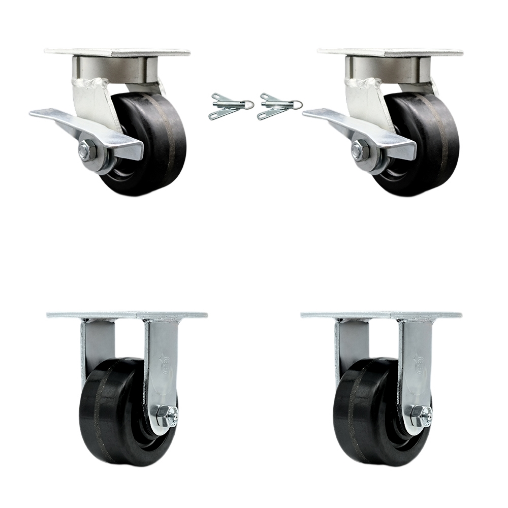 SCC-KP30S420-PHR-BSL-2-R-2 Kingpinless Phenolic Swivel Top Plate Caster with 4 x 2 in. Black Wheels - 3200 lbs Total Capacity - Set of 4